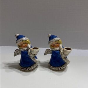 1975 Goebel Hummel Blue Angel Candle Holder W. Germany Figurines (2) Signed